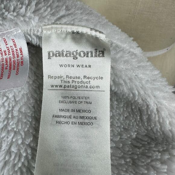 PATAGONIA White ReTool Snap Pullover Fleece Jacket Girls Size XL 14 Cream - Picture 7 of 7